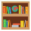 bookcase with books and globe